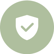 Shield icon with checkmark on green background.