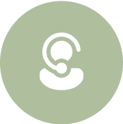 Customer service icon with headset in circle.
